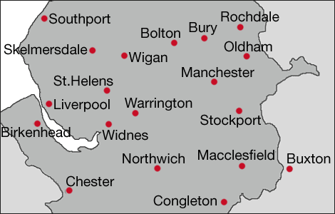 We cover the entire region of Greater Manchester, Cheshire and Lancashire